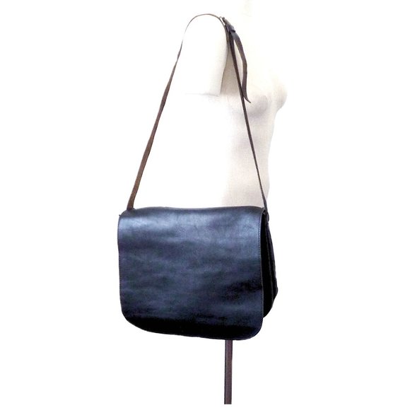Vintage Other - Leather Messenger Bag, Large Black Saddle Bag, Vintage 1980s